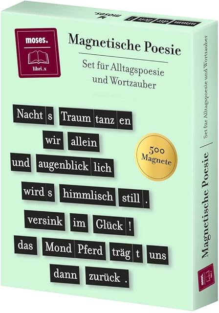 moses. libri_x magnetyczna poezja, zestaw do codziennej poezji i czar słów, 500 magnesów na tablicę magnetyczną, tablicę memo lub lodówkę