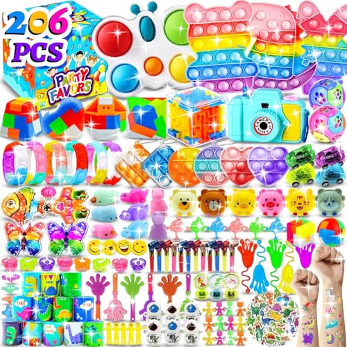 206PCS Party Favors for Kids 3-5 4-8-12 Fidget Toys Pack Birthday Bulk Goodie Bag Stuffers Treasure Box Toys for Classroom Prizes for Kids