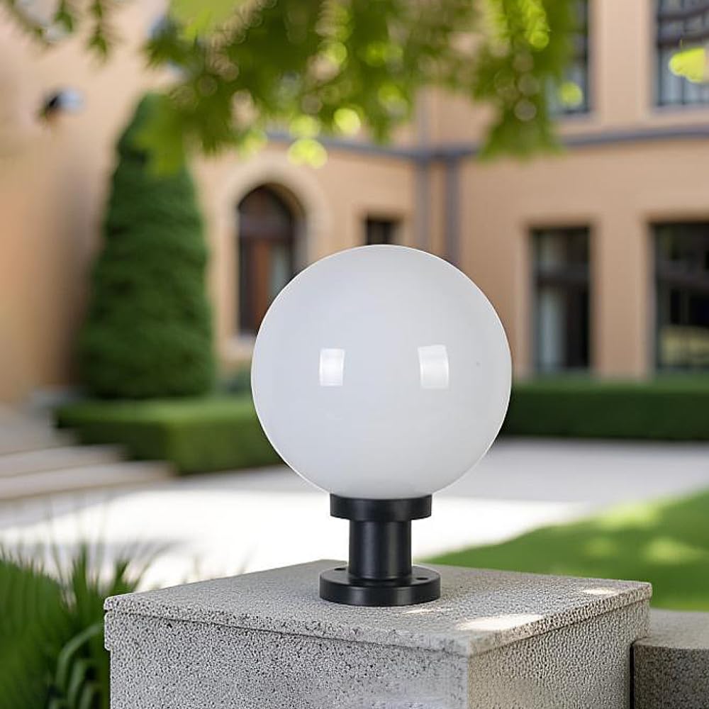XINYASEE Outdoor Lights, Spherical Landscape Pillar Lights, E27 Lampholders, Aluminium Casting/Acrylic Body, Waterproof IP65, Courtyard Villa Balcony Lighting, Middle Size, White