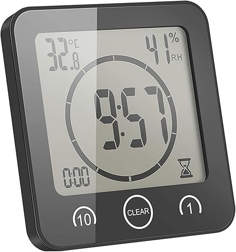 Reloj de ducha impermeable, reloj de pared para baño, campana solar, pantalla digital de temperatura y humedad con ventosa, temporizador de pantalla