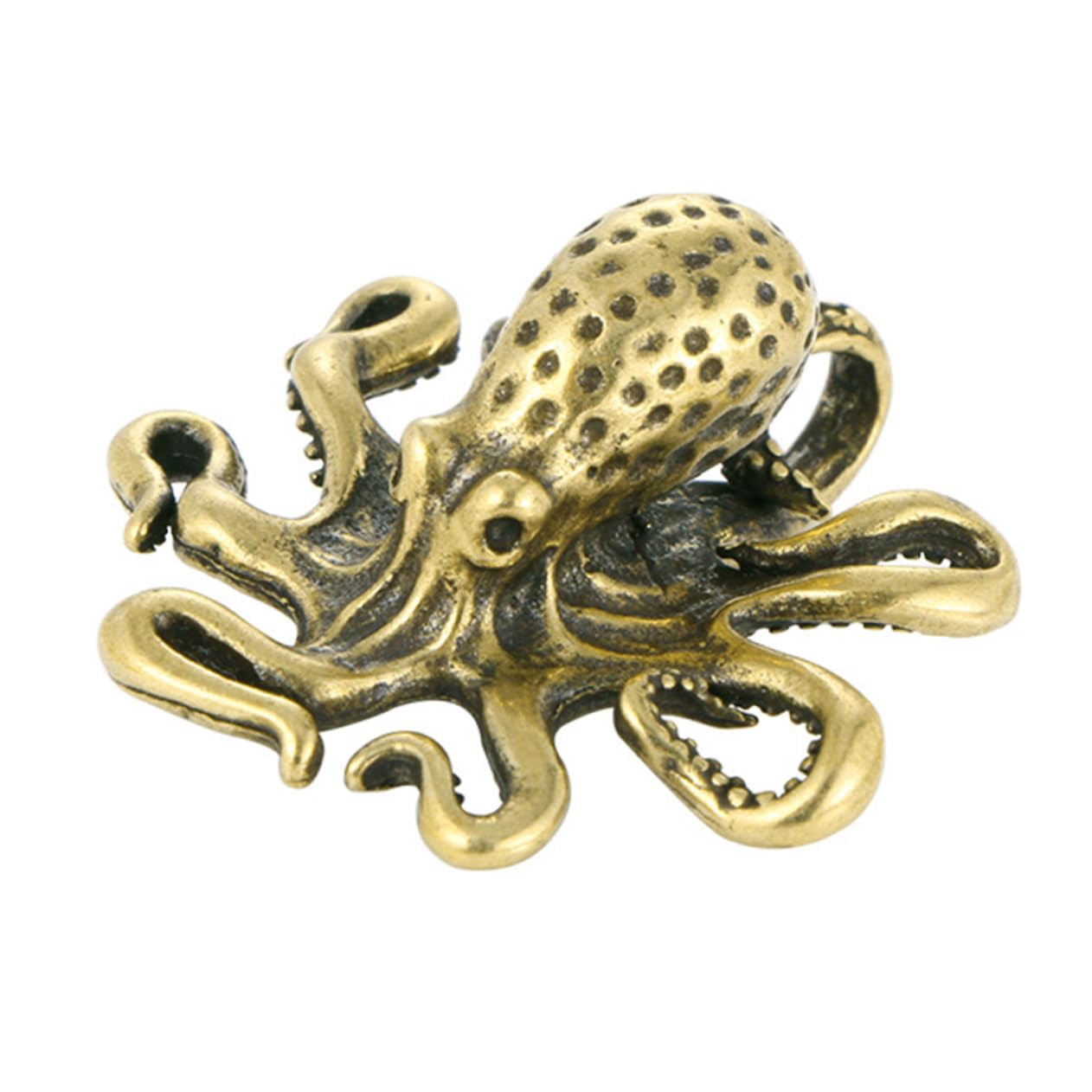Octopus Ornament Small Brass Craft Decor Vintage Solid Brass Octopus Figure Indoor Desktop Decoration with Stable Flat Bottom Unique Ocean Animal Adornment