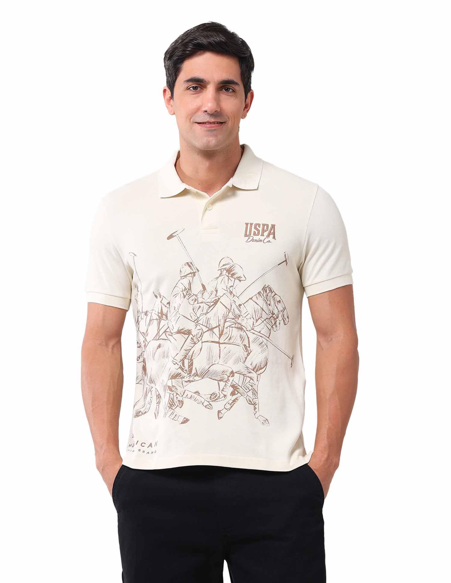 u.s. polo assn. denim co. Men's Beige Logo Printed Polo Collar Half Sleeve Casual Cotton Slim Fit T-Shirt-picture-13