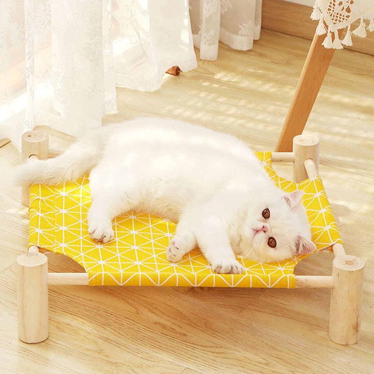 TONGUO Small Dogs Washable Raised Canvas Wooden Detachable Cat Sofa Cat Bed Pet House Hammock(B) : Everything Else