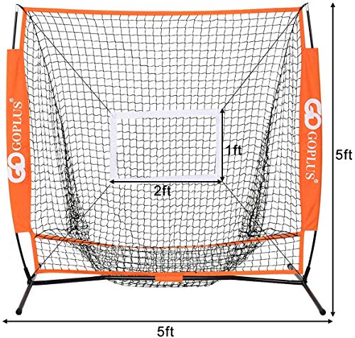 image for Goplus 5'×5' Baseball Softball Practice Net Portable Hitting Batting 