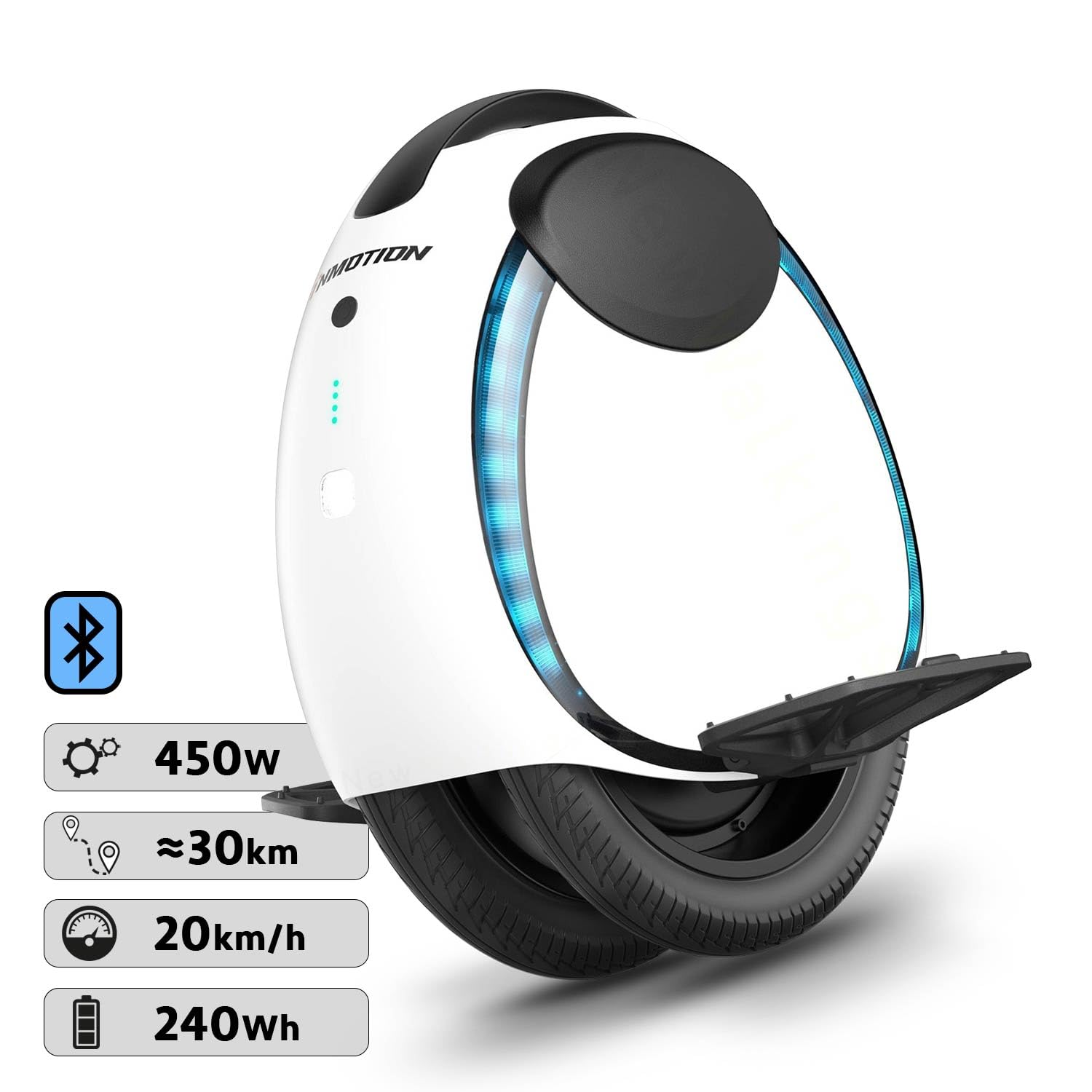 Monoruota Inmotion E20 - Motore 450 W - Batteria 240 Wh - Autonomia fino a 30 chilometri - Velocità massima 20 km/h - Doppi pneumatici da 14"