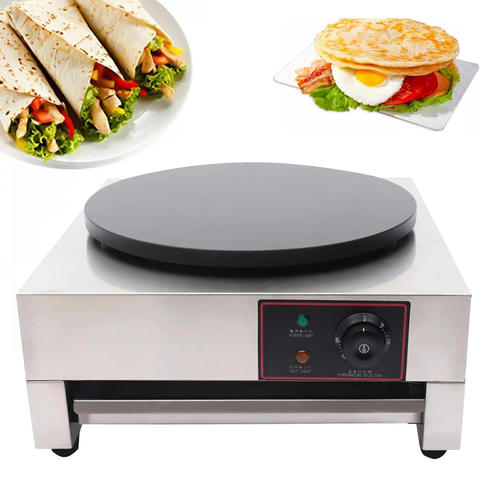 JJENXYYDS Electric Nonstick Crepe Pan,Pancake Machine with Spatula,3000W Electric Crepe Maker,400mm Diameter,50-300? Heating Plate Crepe for Eggs, Pancakes, Omelets and Quesadillas