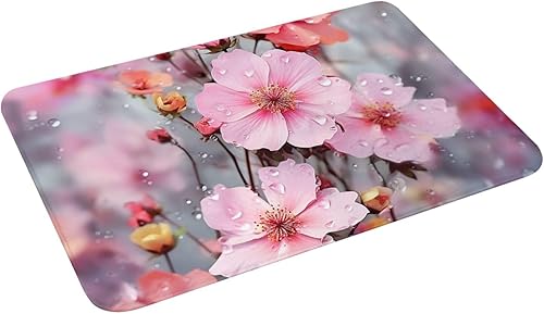 Miniatura 4 de Alfombra de baño con estampado de flores rosas, alfombra de baño de microfibra absorbente, alfombra de franela con parte trasera de goma, tapete
