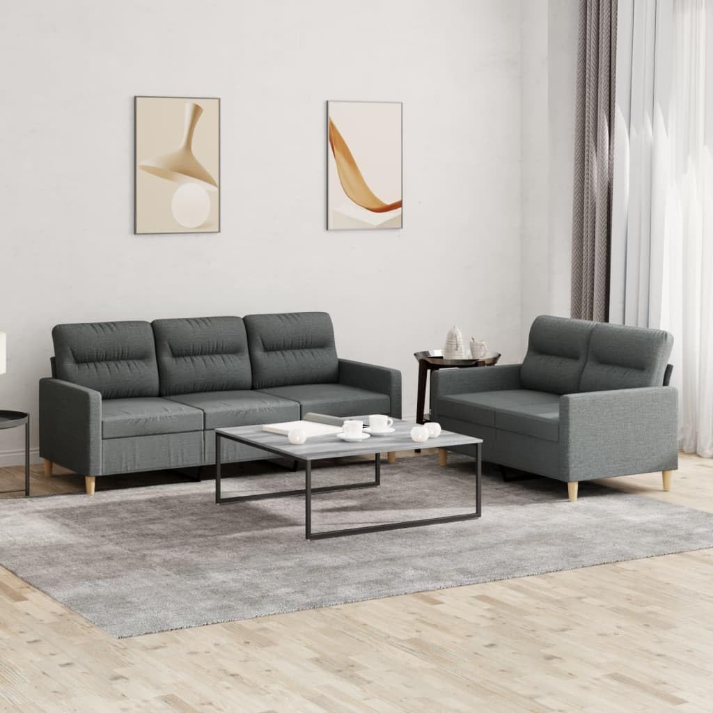 Sofa Set Dark Grey Fabric (100% Polyester) Living Room Furniture