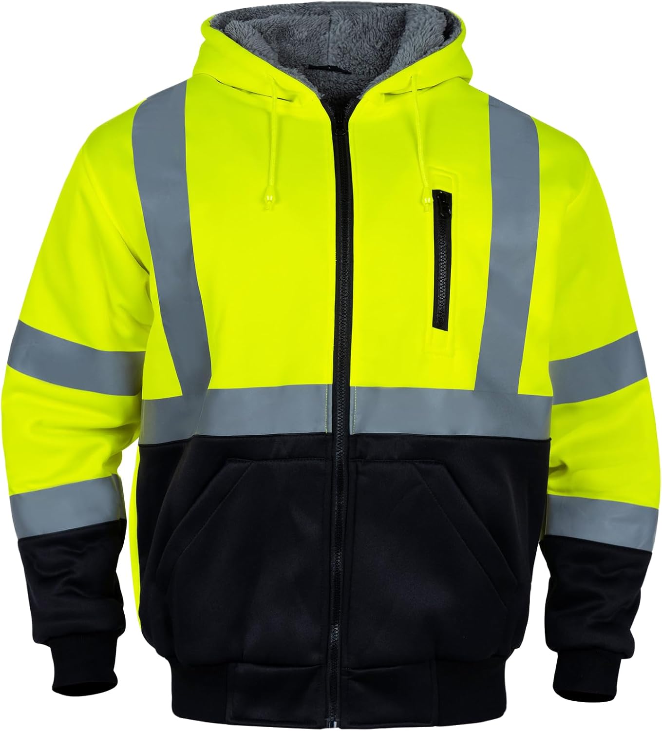 FONIRRA Men‘s Hi Vis Hoodie Reflective ANSI Class 3 Wool Fleece Safety Sweatshirts High Visibility Zipper Jacket