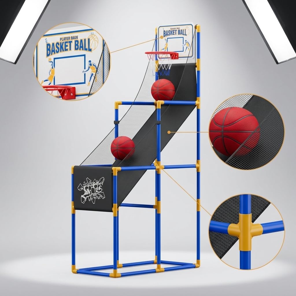 Canasta Baloncesto Infantil con Automático, Juguete Portátil Interior para Niños, Máquina de Baloncesto de tamaño súper Grande, versión estándar con 2 Pelotas, con Soporte más Estable