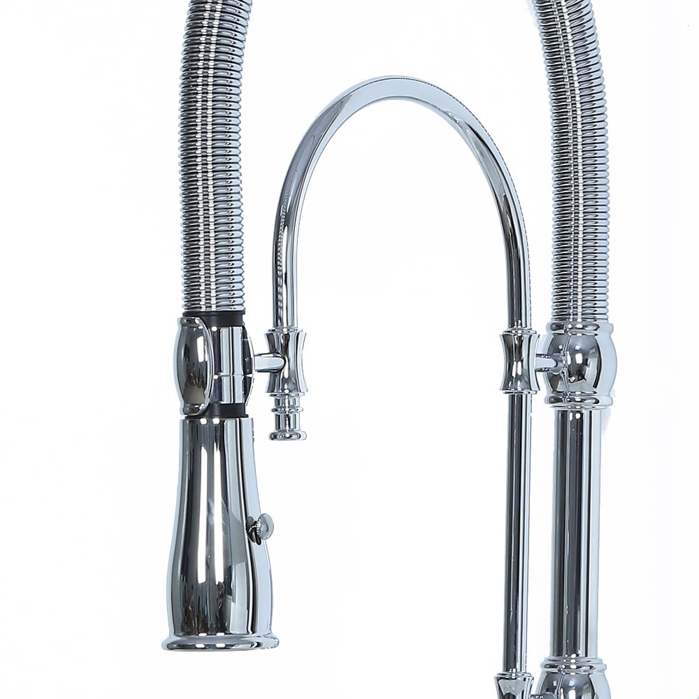 KunMai Robinet de cuisine rétractable double mode à arc haut avec poignée en porcelaine, chromé