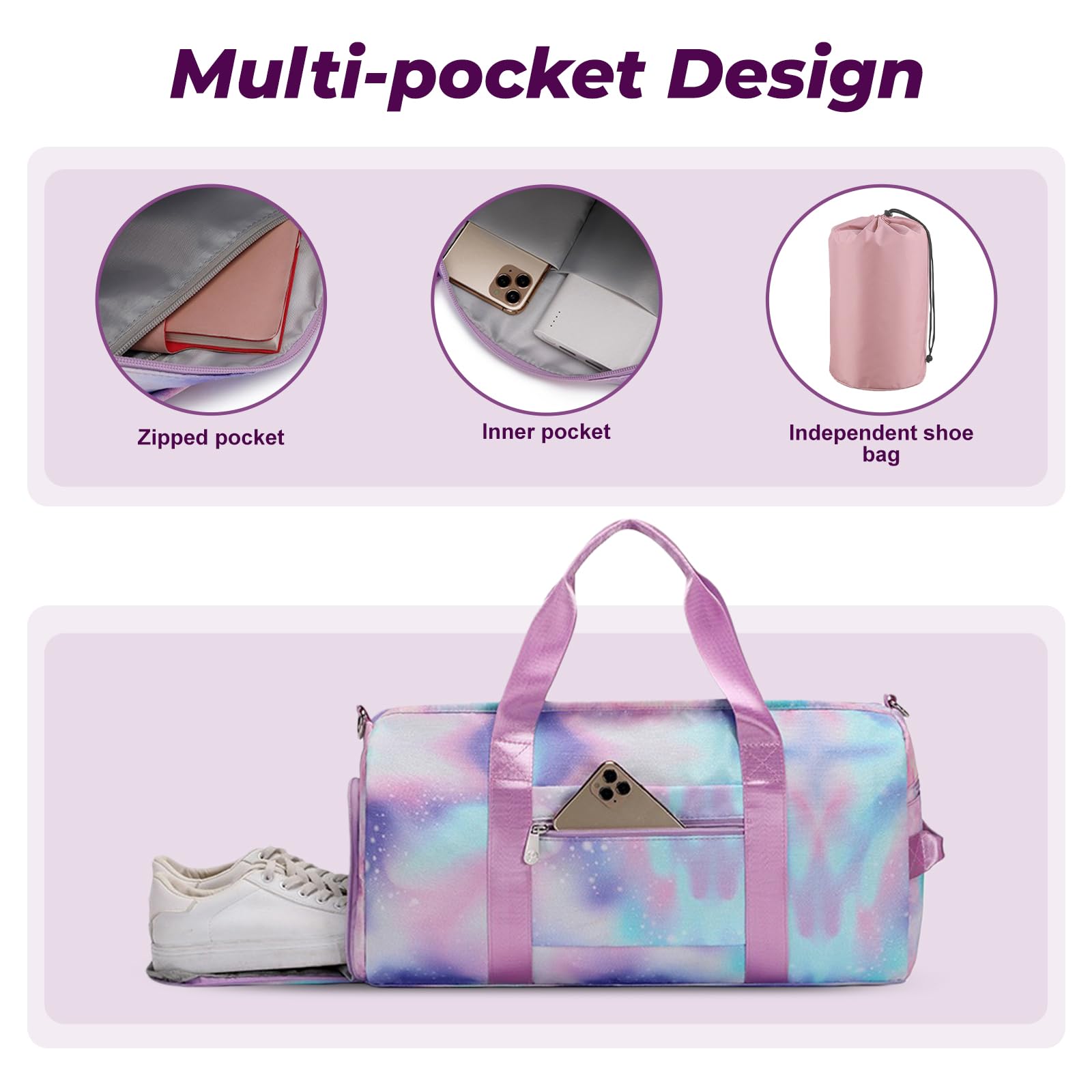 flintronic Borsone Palestra, Impermeabile Borsa da Viaggio Bambina, Borsa Sportiva con Scomparto Scarpe e Strato Umido, Borsone da Viaggio Duffel per Bambini