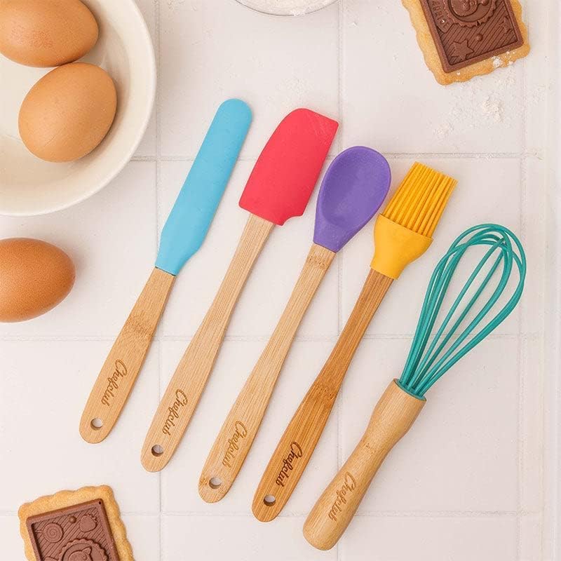 Chefclub Kids Cooking 5-Piece Utensils Set Heat Resistant Non Stick Silicone for Kids and Beginner Cooking, Kitchen & Cookware Gadgets - Cooking, Mixing, Whisking, Brushing - Image 4