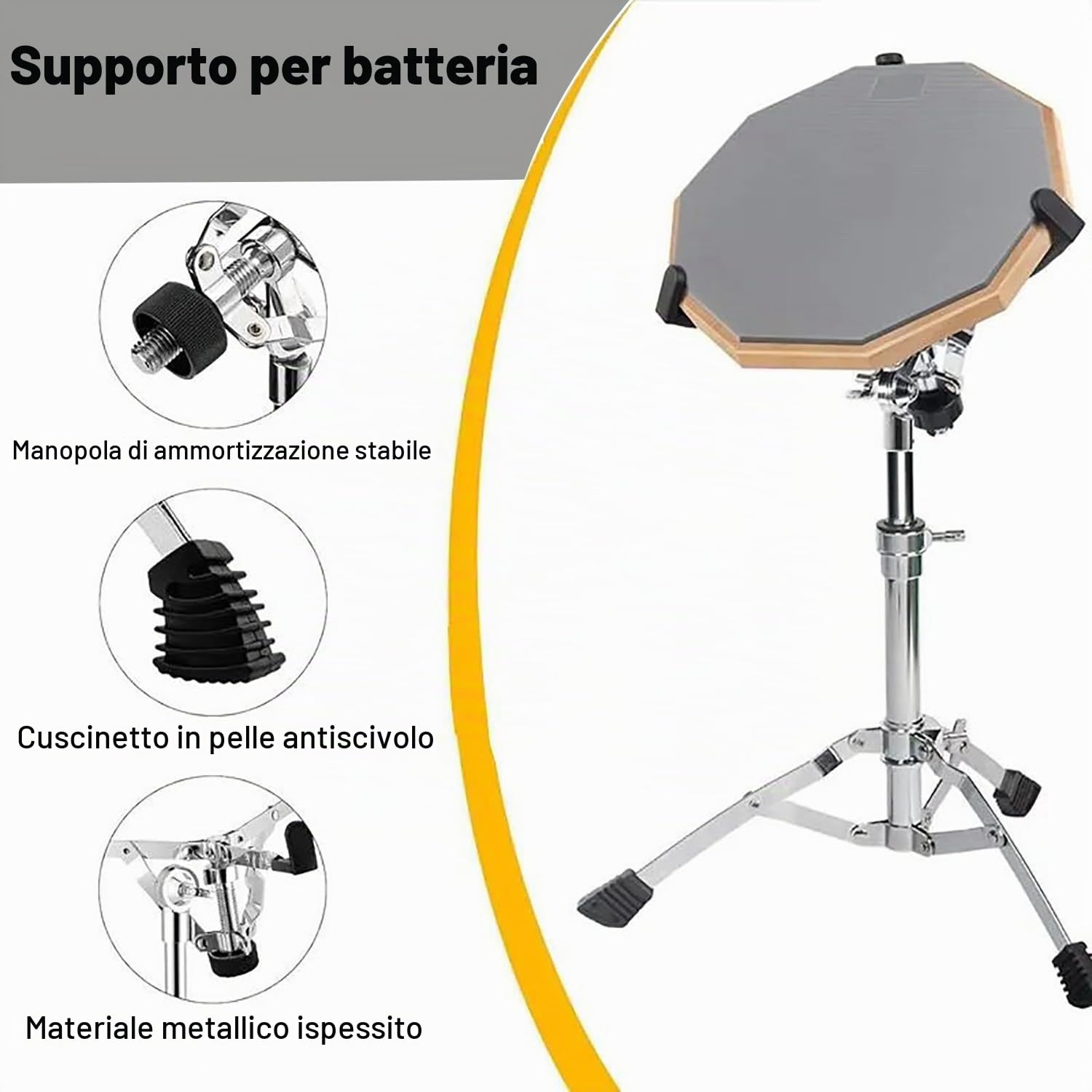 Set Pad Batteria Allenamento，Drum Pad，Kit di Allenamento Della Batteria 12"in Silicone per Bambini Adulti con Supporto per Rullante e Bacchette 30,5 cm Muto Double Face Silenzioso