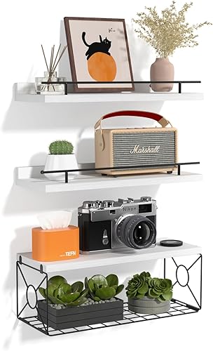 Estantes flotantes para pared, estante flotante para decoración de pared, juego de 3, estantes flotantes de baño con soporte de papel higiénico de