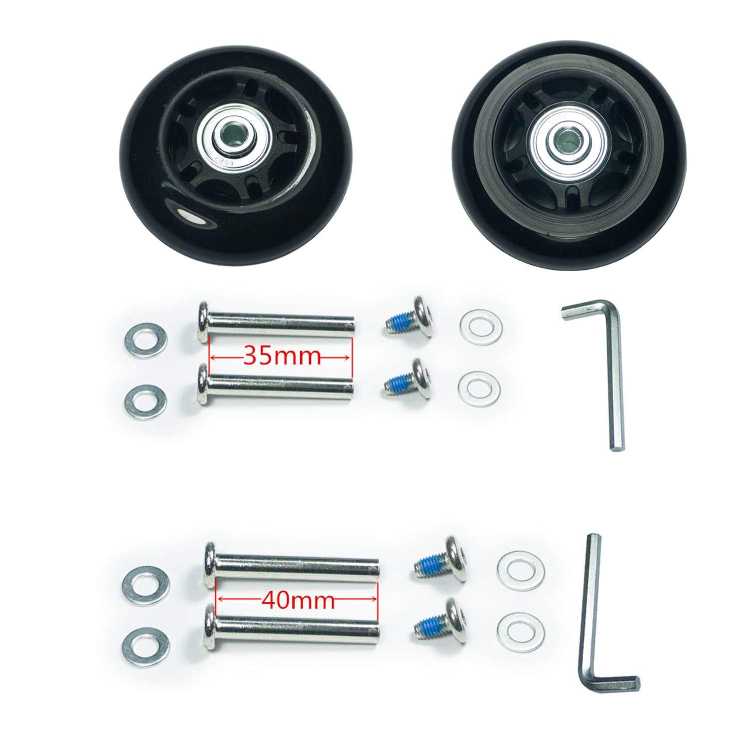 Byaning 2 Sets Luggage Suitcase Wheels Replacement,60/64/68/70/75/78mm Inline Outdoor Skate Replacement Wheels,Rubber Swivel Caster Wheels Repair Kits (OD:68 W:24 ID:6 Axles: 35)