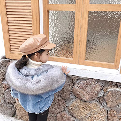 Toddler Baby Girls Faux Fur Collar Denim Jackets Hooded Thicken Fleece Long Sleeve Zipper Warm Cardigan Jean Coat Windproof Plush Winter Hoodie Outwear Snowsuit Birthday Christmas Clothes Gray 1-2 #TOP4