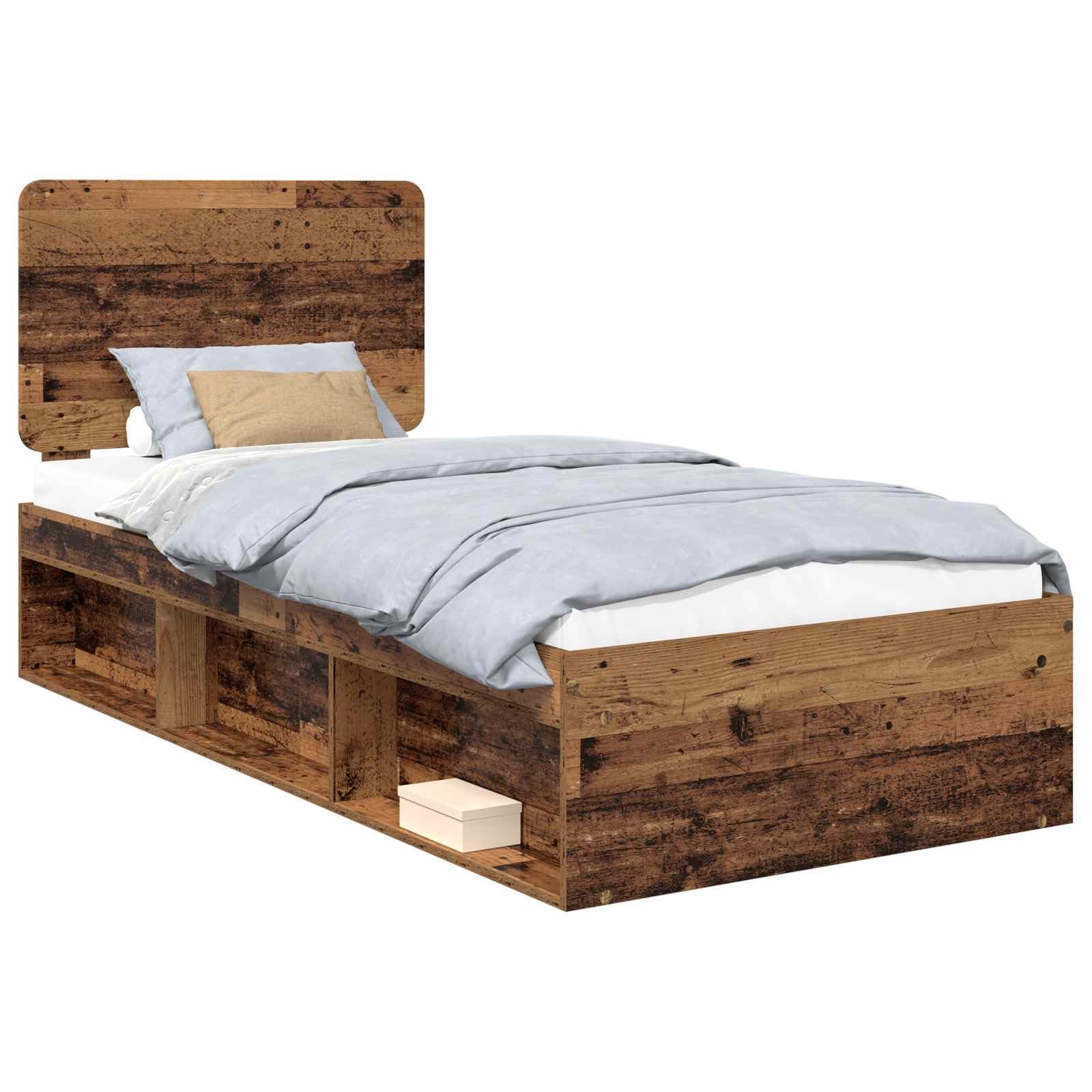 Bettrahmen 75 x 190 cm Altholz Kiefer massiv mit Lattenrost Modernes Design Robust und Langlebig für Jugendzimmer Erstwohnung und Gästezimmer