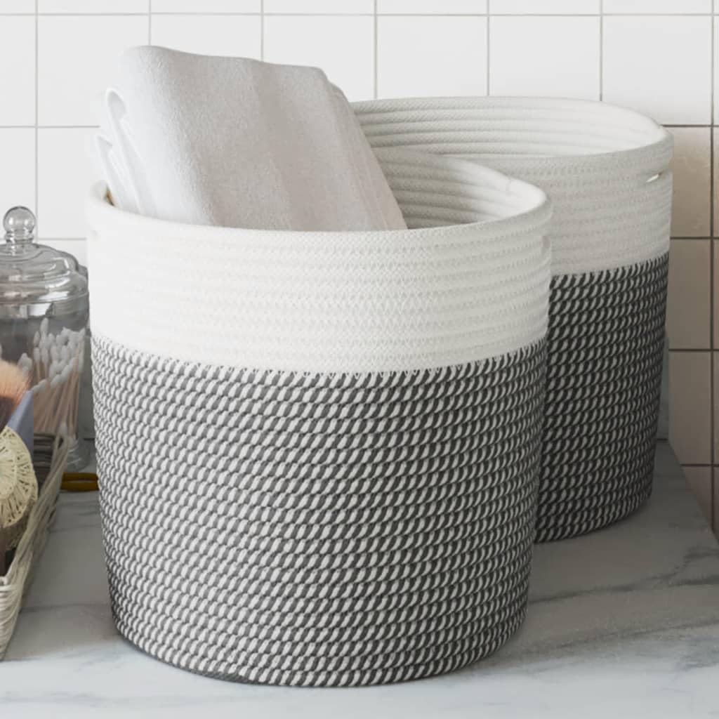 Aufbewahrungskörbe 2 Stk. Grau und Weiß Ø28x28 cm Baumwolle, Stoffkorb, Deko, Organizer, Ordnung für Wohnzimmer, Schlafzimmer, Bad, Regal, Schrank, Spielzeug, Wäsche