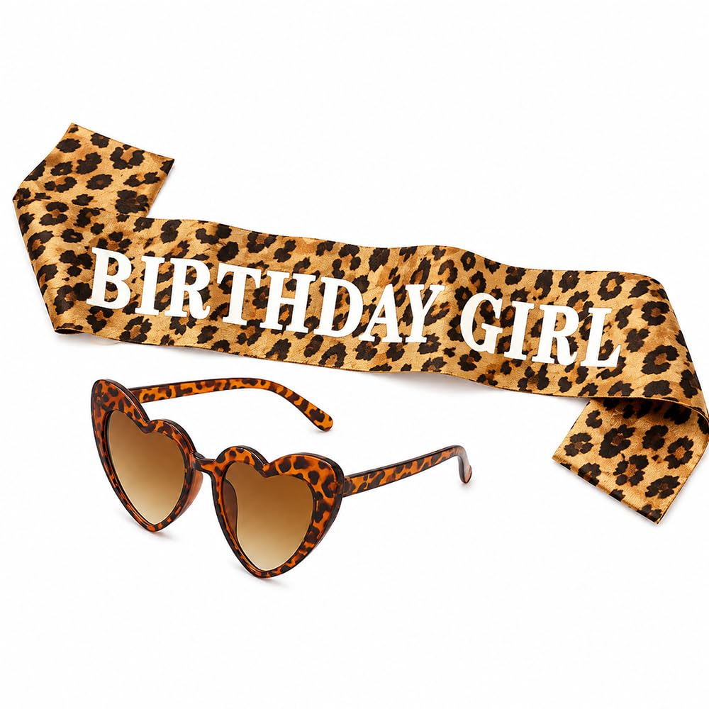 Dallys Leopard Print Birthday Sash and Party Glasses Set, 2 Pcs Accessories