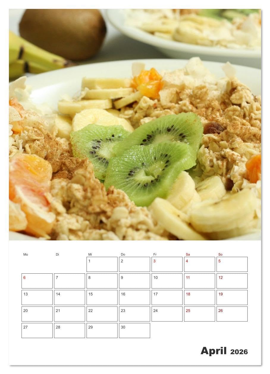 Süße Haferflocken mit Obst (Wandkalender 2026 DIN A2 hoch), CALVENDO Monatskalender: Haferflocken-Vielfalt: Overnight Oats, Porridge und frische Früchte (CALVENDO Lifestyle)