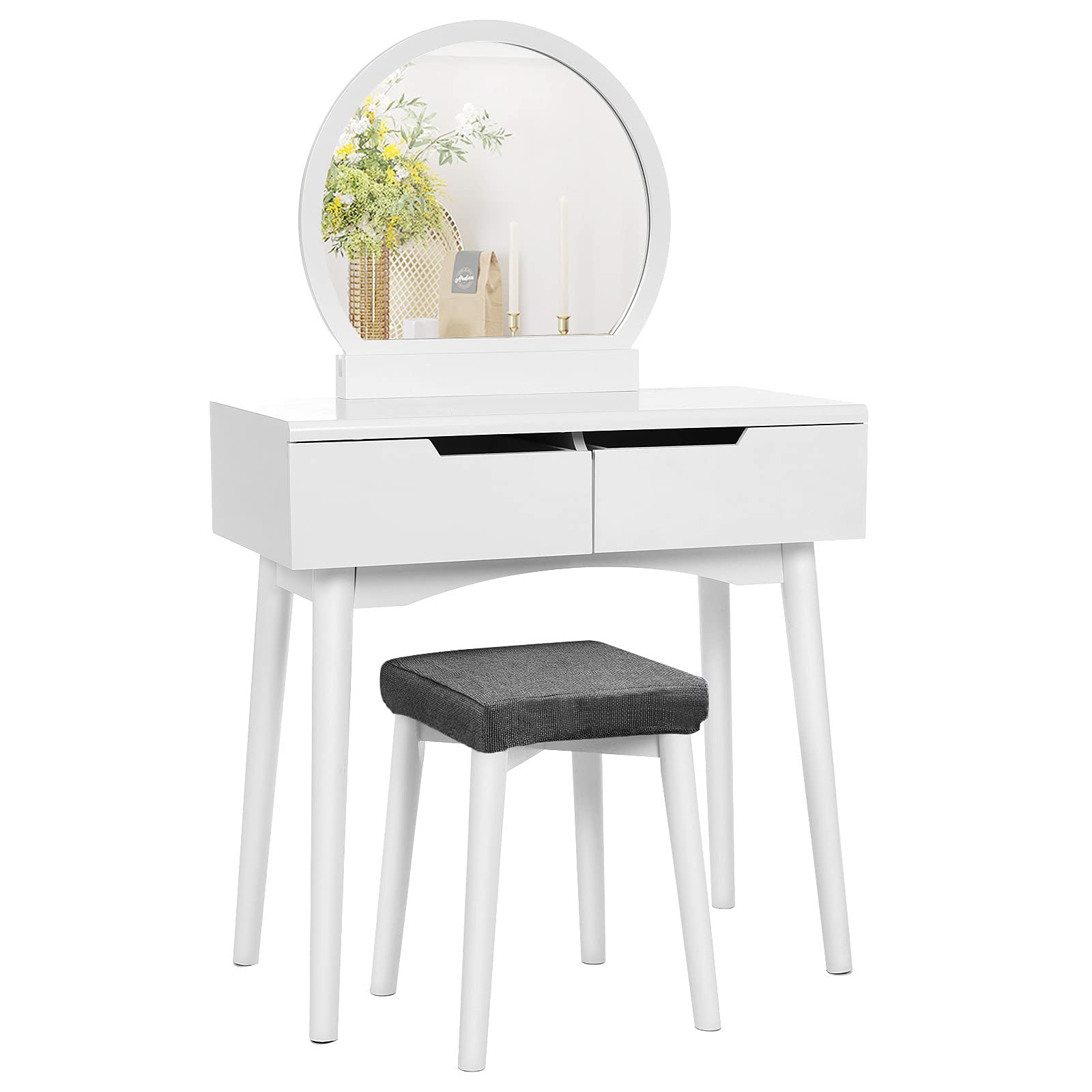 Buy VASAGLE Vanity Set, Makeup Dressing Table with Round Mirror, 2