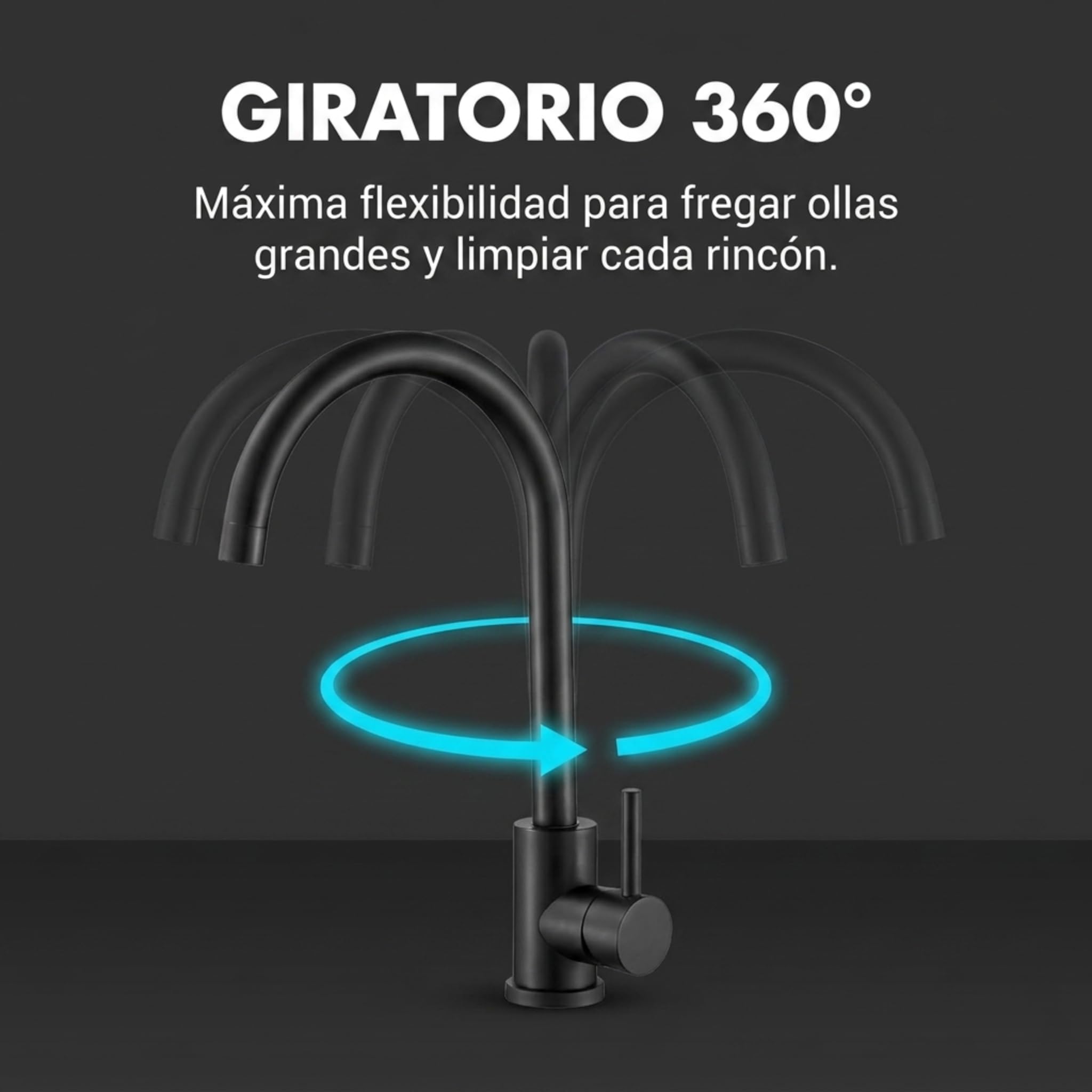 VALAZ Grifo de cocina monomando giratorio 360 negro mate para fregadero