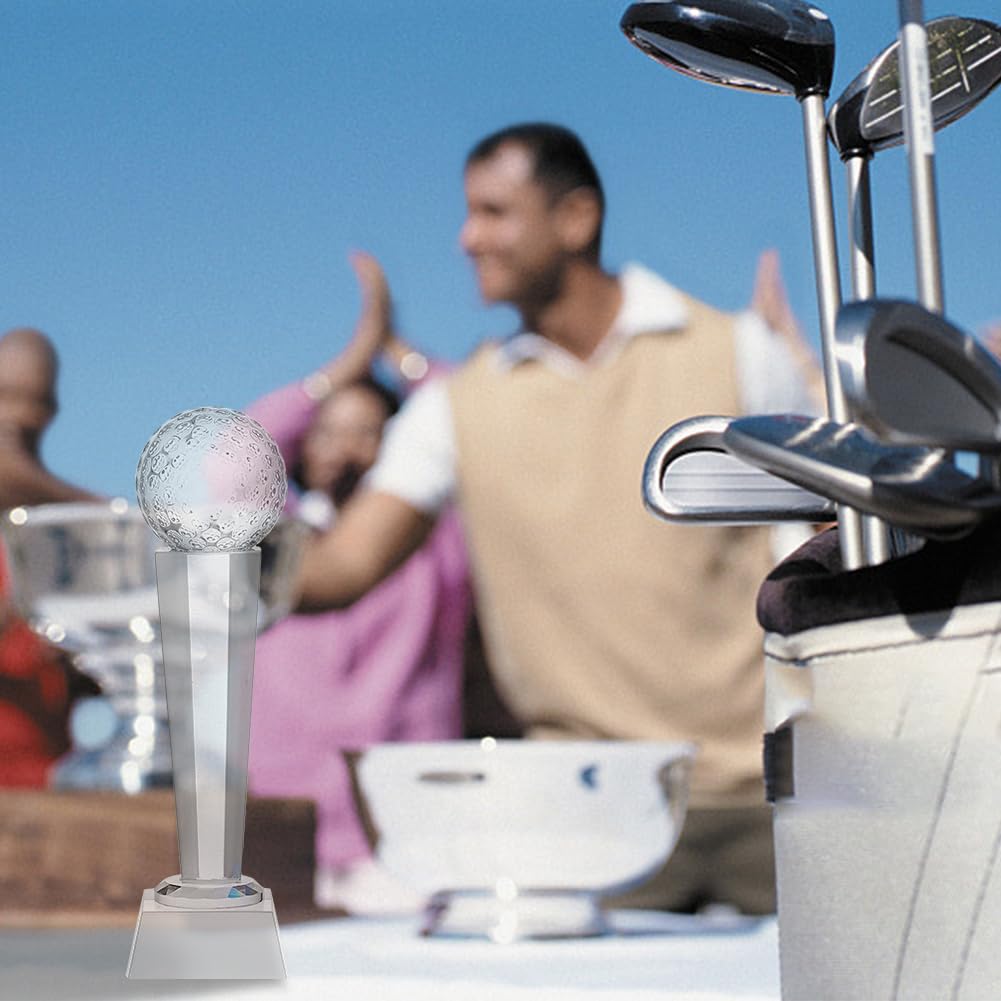 SUPERFINDINGS Trofeo da Golf in Vetro Cristallo 6.8x23cm Sfera di Cristallo di Quarzo Sintetico Trofei Premi Ornamenti con Custodia di Presentazione per Torneo di Golf per Adulti