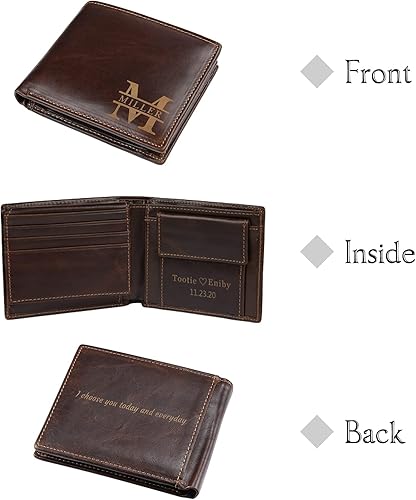 Miniatura 3 de Jewelstruck Billetera de cuero personalizada para hombre, iniciales con nombre personalizado, texto plegable grabado, billeteras para hombre,