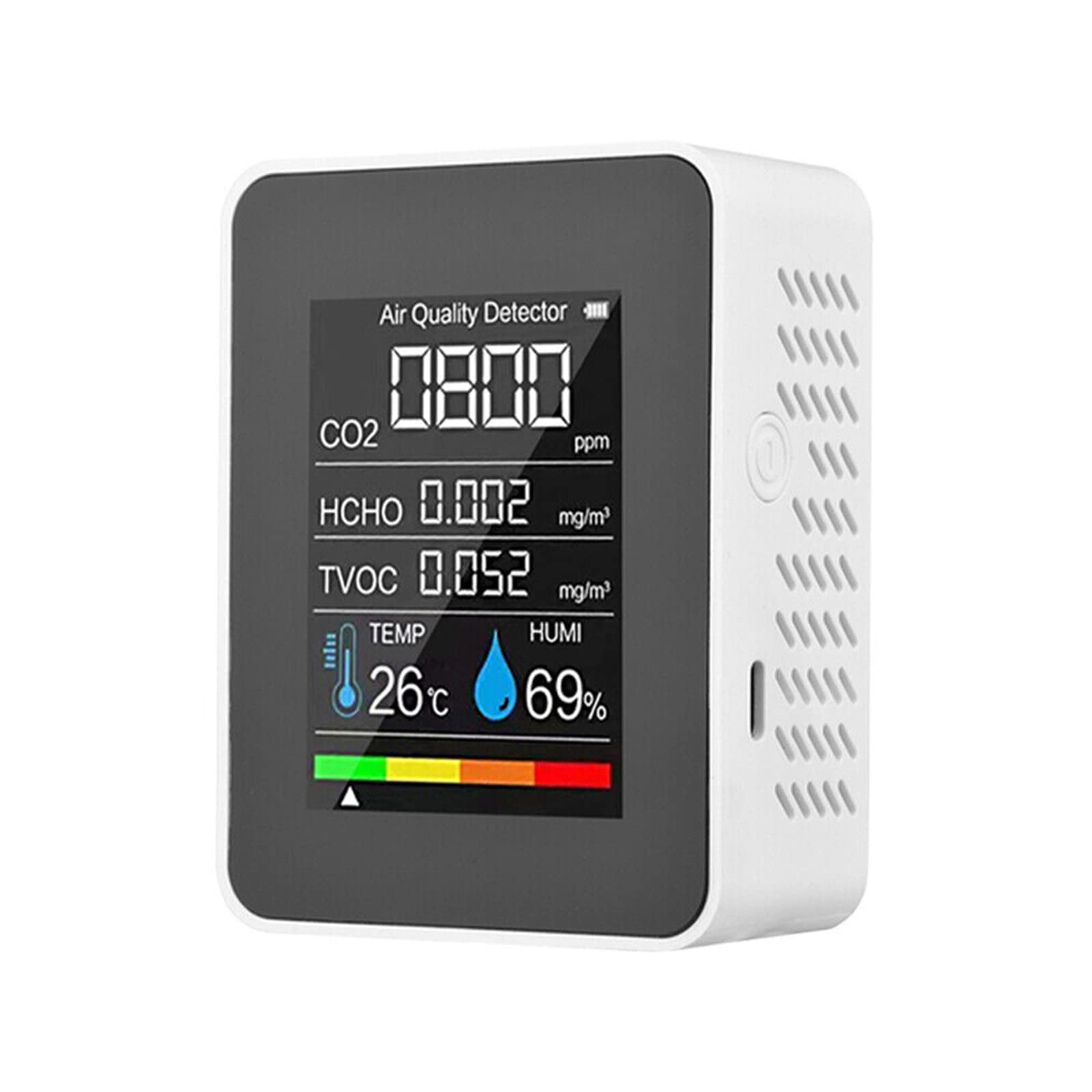 Moniteur de qualité de l'air intérieur 5 en 1 HCHO TVOC AQI testeur de température et d'humidité écran LCD coloré Noir