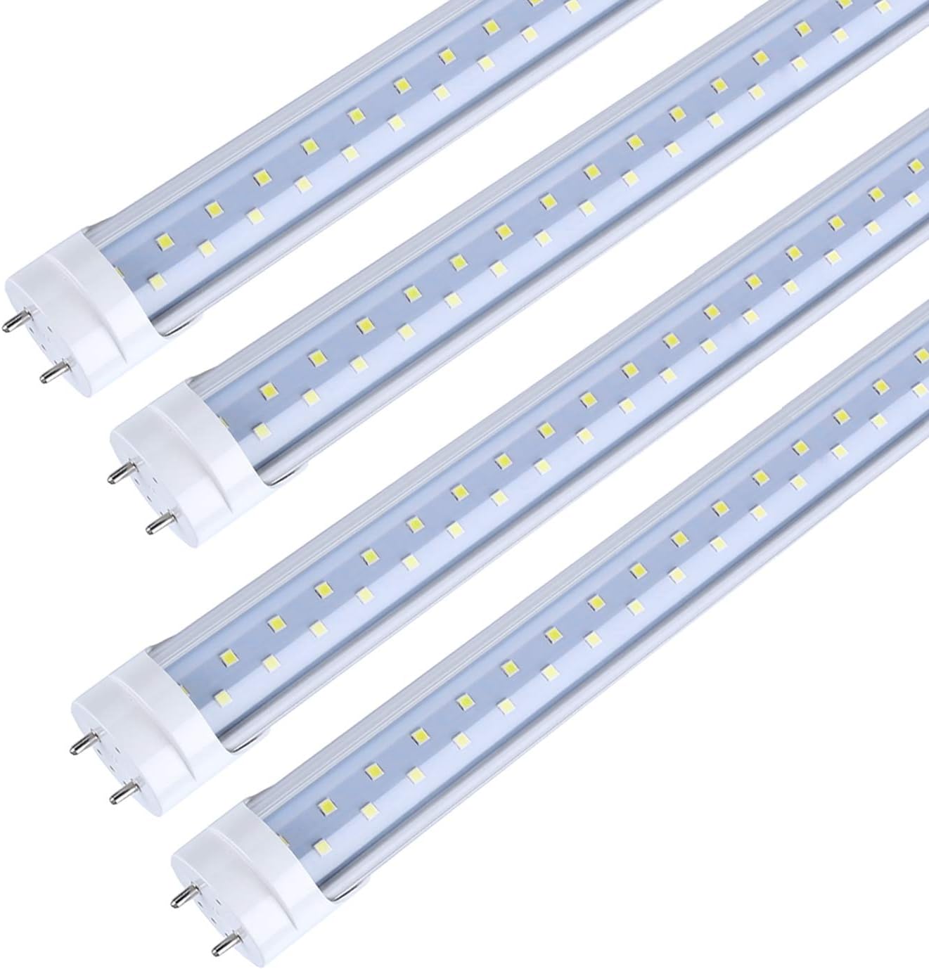4FT LED Light Bulbs, T8 LED Tube Lights 4FT 28W 6000K Cool White, 3360 Lumens Dual Row LEDs Replacement for 4FT Fluorescent Fixture, Clear Cover, Ballast Removal, Dual-end Powered(4 Pack)