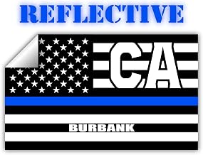 Burbank CA California Los Angeles County Thin Blue Line Stealthy USA Flag - Honoring Law Enforcement Officers Flags - Blue Lives Matter Euro Decal Bumper Sticker Reflective 3M Vinyl 3" x 5"