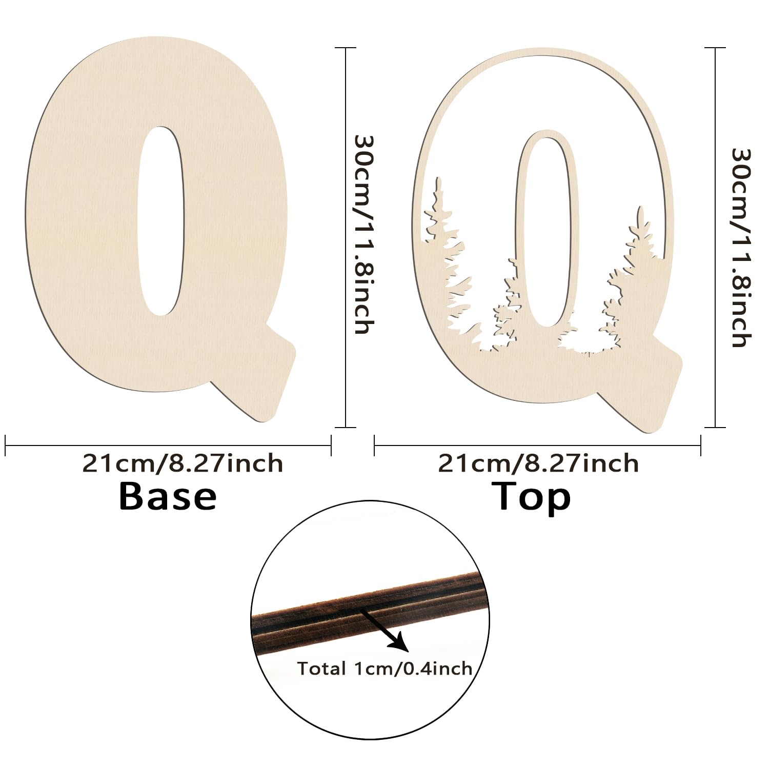 Woodland Layered Wooden Letters 12 Inch, Boho Large Wooden Name Signs for Nursery Big Paintable Wooden Letter Q Cutout Wood Forest Letters Alphabet for Wall Decor Baby Name Kids Room Wall Art