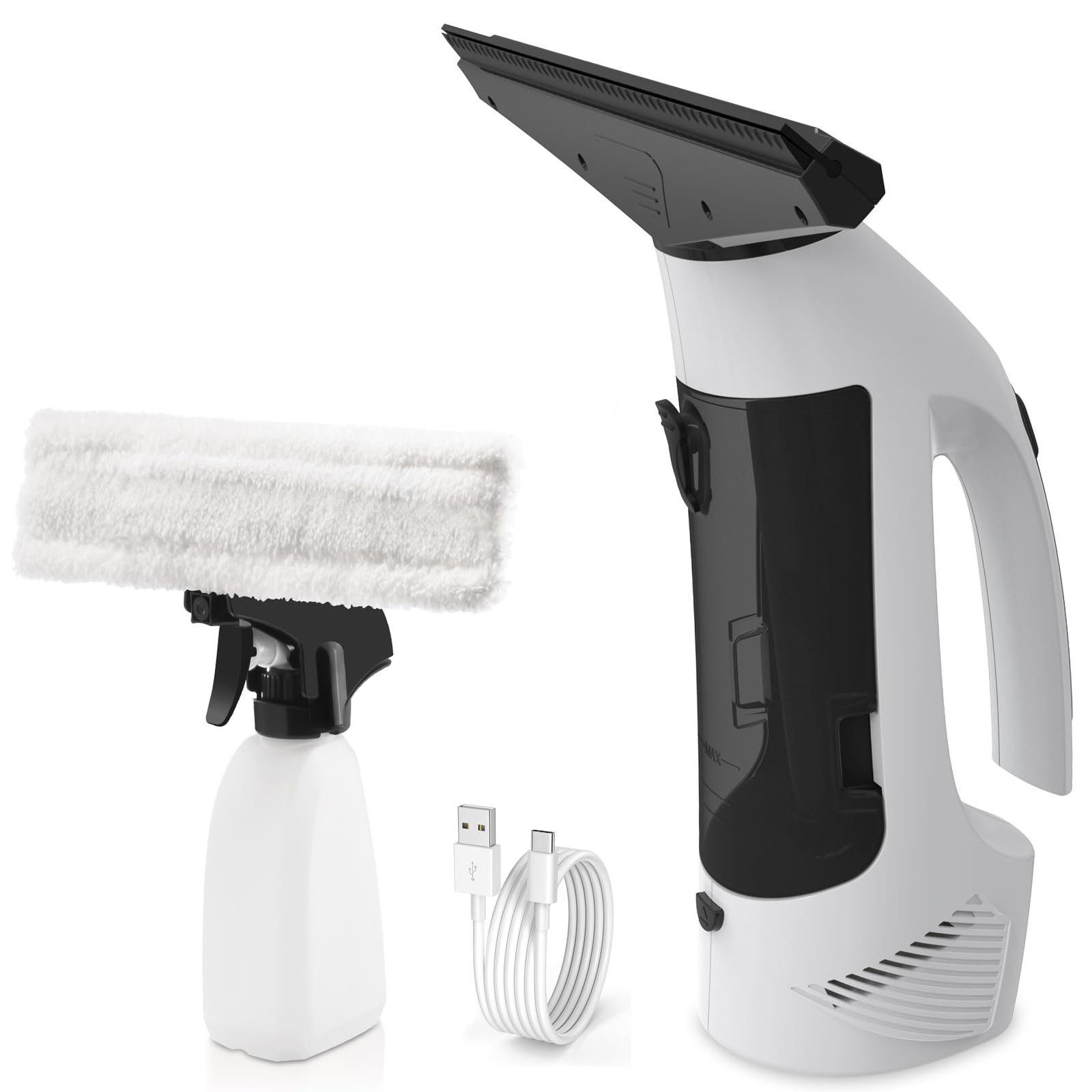 Window Vacuum, Window Vacuum Squeegee Cordless, Handheld Window Vac with Multi-Purpose Spray Bottle & Microfiber Cloth, Electric Cleaning Tool for Windows, Tiles, Mirror, Countertop, Car Windshield