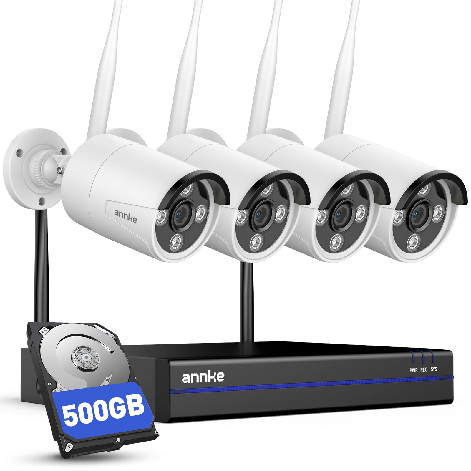 ANNKE 2K Kit Caméra de Surveillance WiFi Extérieure,10CH 4K NVR avec 500 Go