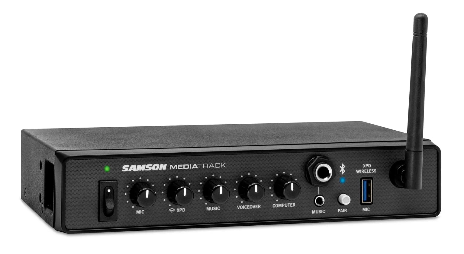 Samson MediaTrack - Mixer a 4 canali e interfaccia audio USB con Bluetooth, Voiceover-Ducking, ingressi XLR/Line e uscita stereo/mono per studio, streaming e installazioni