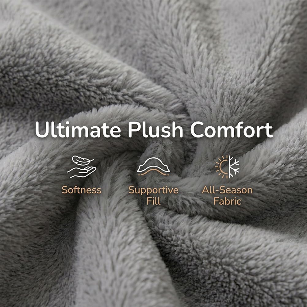 Plush Calming Pet Sofa Bed - Soft Fluffy Dog and Cat Couch Bed, with Removable and Machine Washable Cover, Non-Slip Bottom, 5 Sizes for Small Medium Large Pets, All-Season Comfor (Gray, Medium)