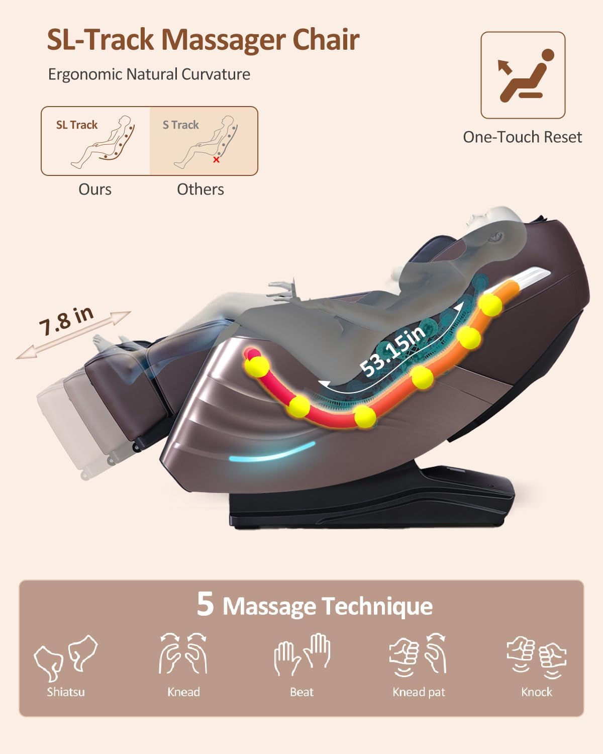 RELX 2026 Massage Chair Full Body, 20 Modes Zero Gravity SL-Track Shiatsu Massage Chair Built-in Heat System, Airbag Massage with Body Scan, Deep Yoga Stretch, Calfrest Extension and AI Control(Brown)