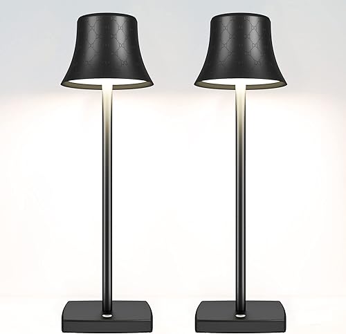 JALVDE Lámpara de mesa alimentada por pilas lámpara de escritorio LED inalámbrica recargable minimalista de 5000 mAh funciona con pilas 2 unidades