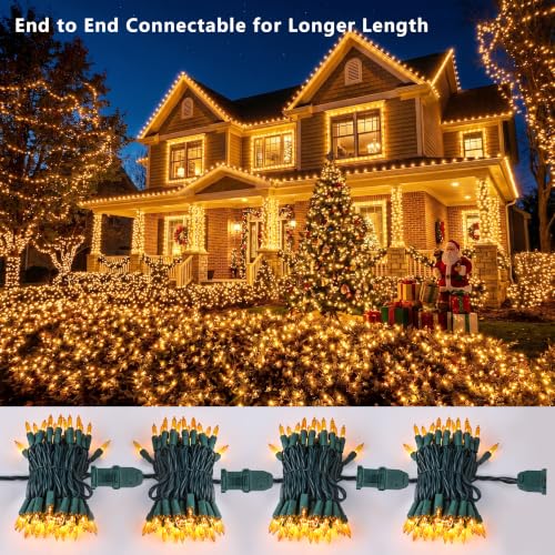 Image of BrizLabs Gold Christmas Lights Outdoor 300 Count 69.6ft Incandescent Christmas Lights Connectable Warm Glow Light String UL Certified Xmas Mini Light Green Wire for Indoor Outdoor Tree Holiday Party