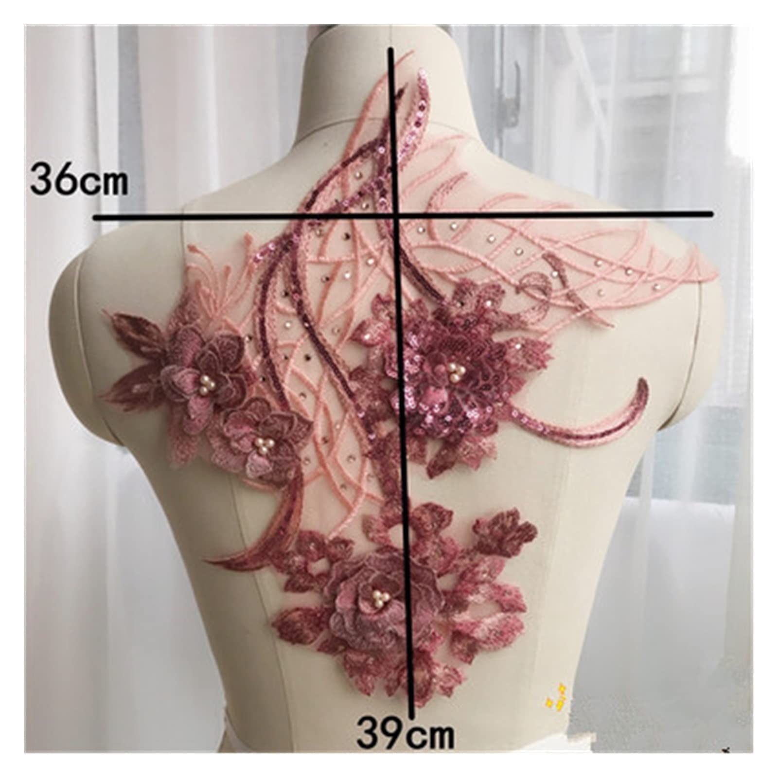 Parches de apliques de encaje, apliques de bordado, parches de costura, 1 pieza Aplique de parche bordado con cuentas de flores 3D for vestido de noche de boda Accesorios de ropa de costura Parches (M