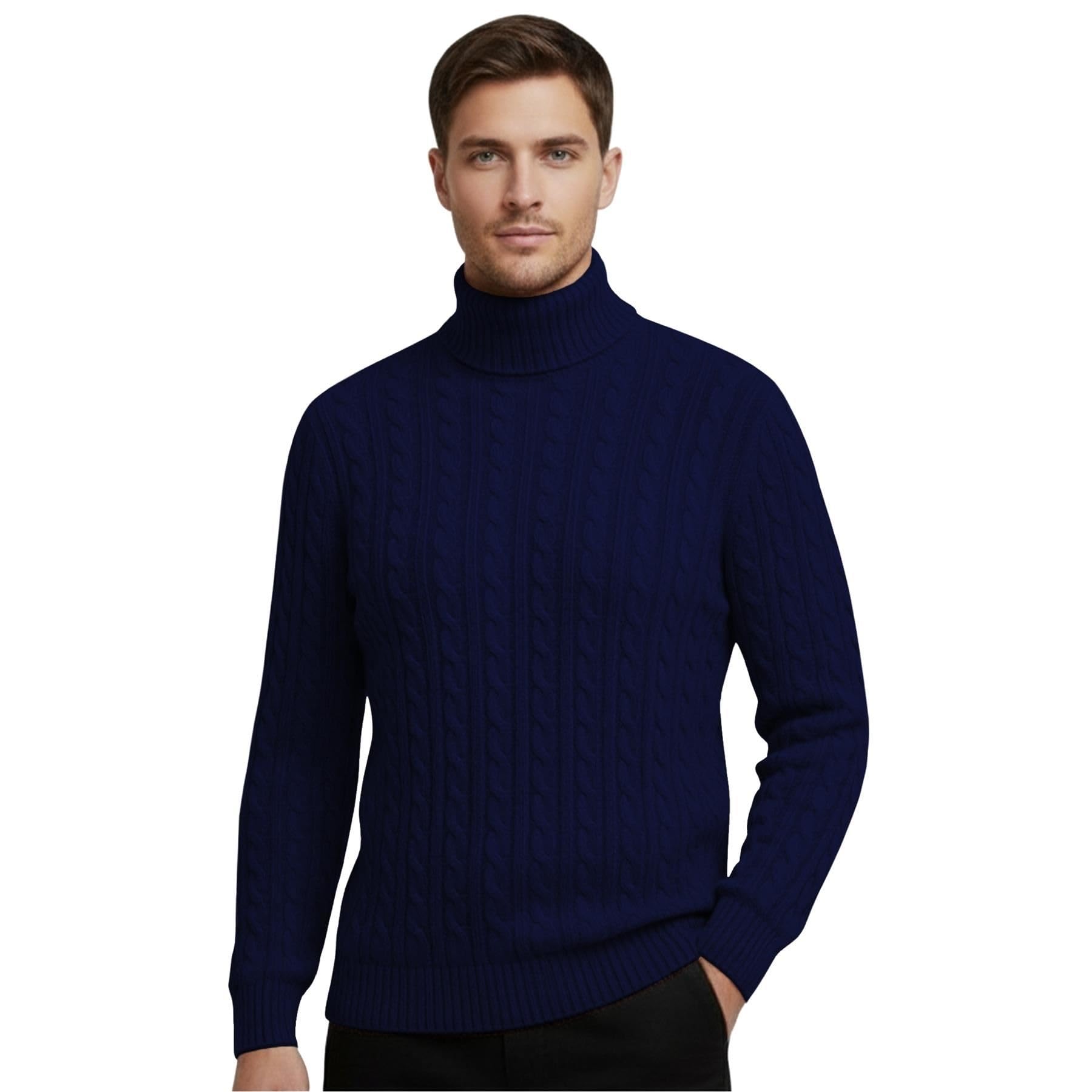 Hamishkane Mens High Polo Roll Neck Jumper, Cable Knitted Long Sleeve Turtle Neck Sweaters, Casual Pullover Winter Jumpers for Men UK Navy