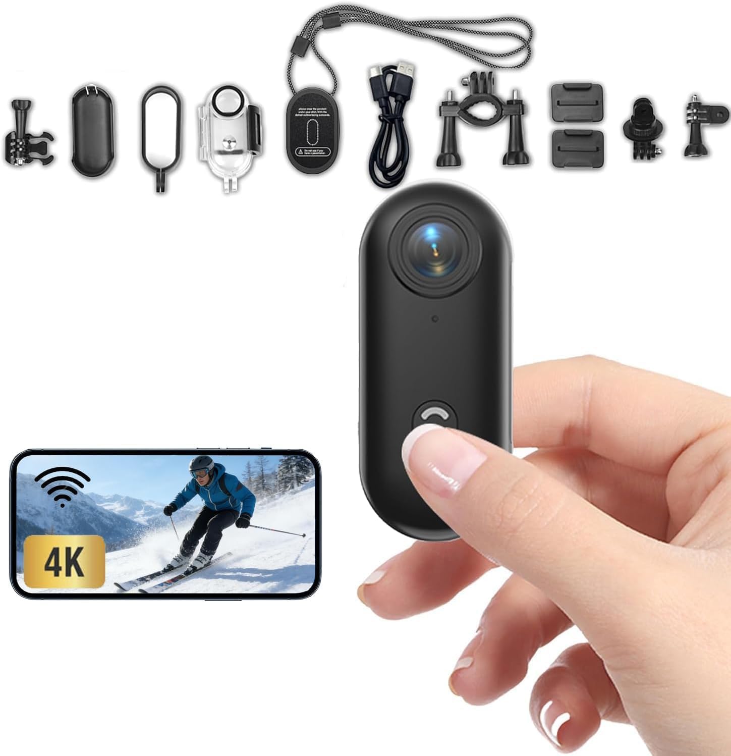 Mini Camera Sport 4K Body Cam POV Action Camera 360 Gradi Rotante e Clip Magnetica impermeabile 170° Grandangolo Cam Portatile per Vlogging Velo Moto Registrazione Audio e Video, Accessorio Multi