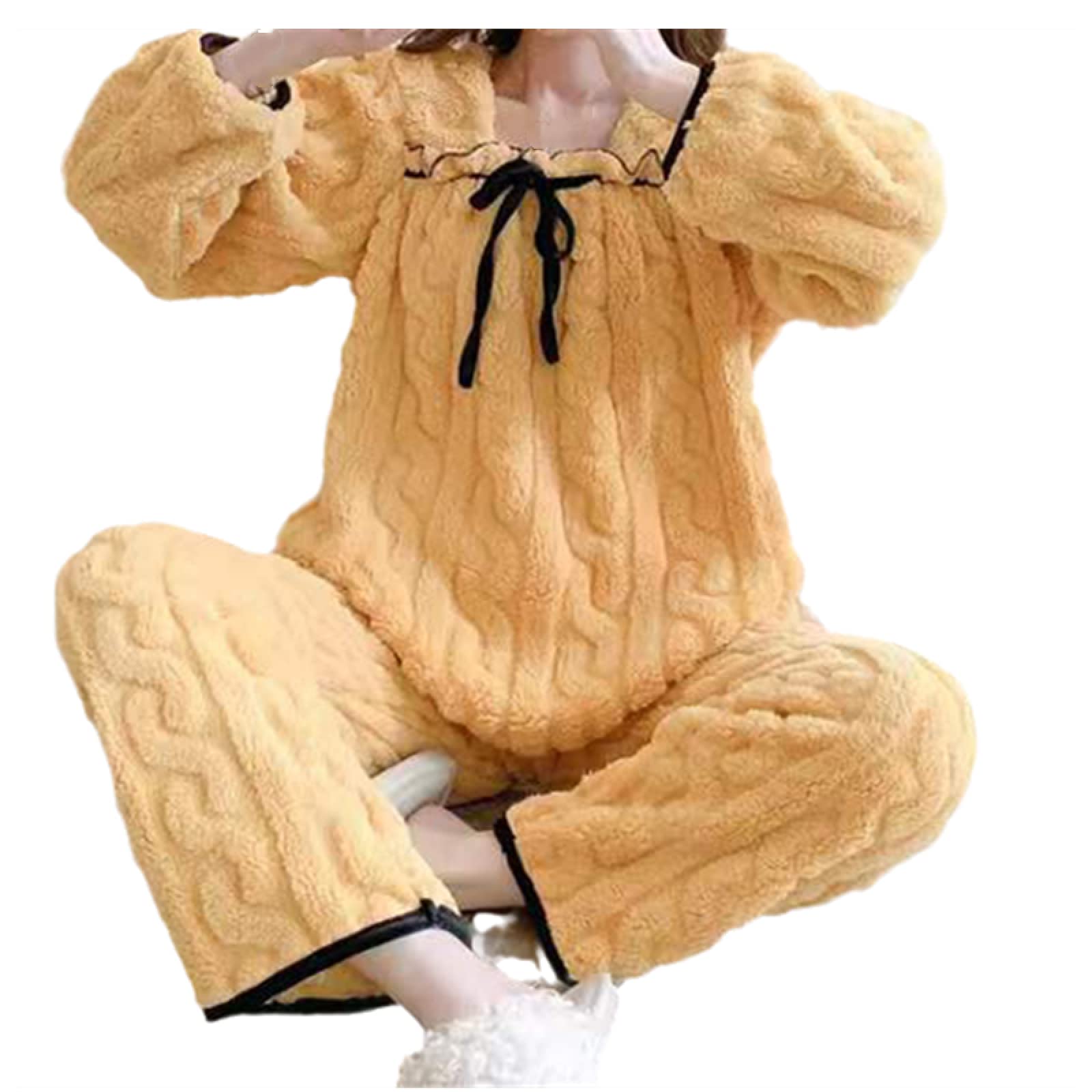 Set Pigiama in Pile Donna -Winter Warm Women Flannella Pigiama Set 2 Pezzi/Set Pantaloni A Maniche Lunghe Pigiameria Casual Loose Fashion Cardigan Homewear