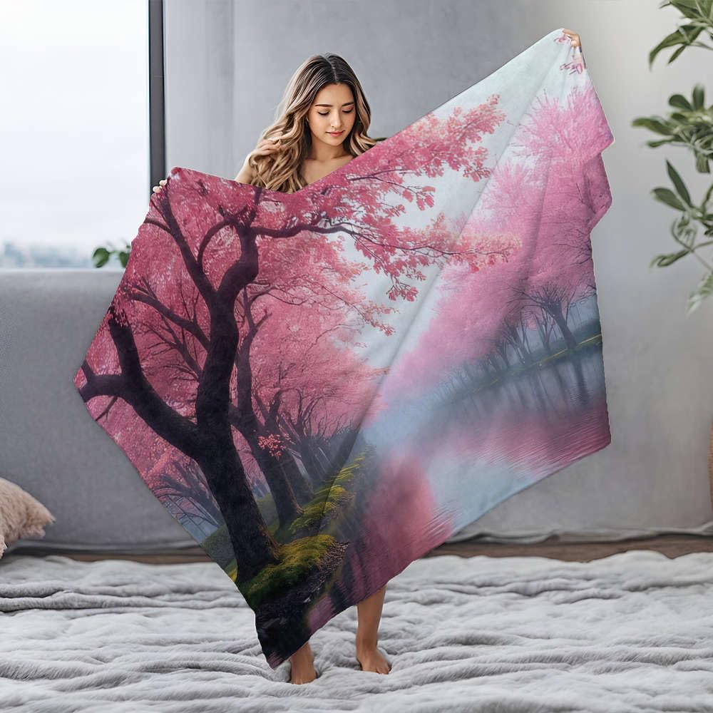 Jeté de lit en flanelle douceur absolue couverture bleue motif poétique