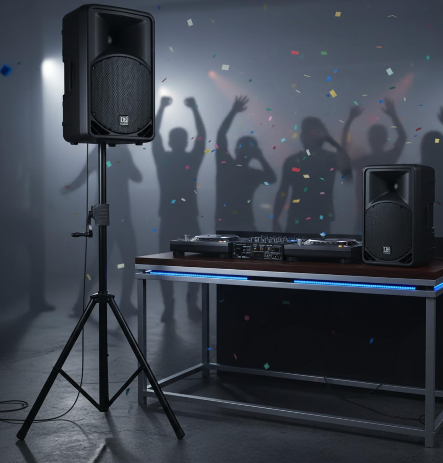 Citronic Supporto regolabile in acciaio e alluminio per altoparlanti con verricello, altezza 1,2 m – 2 m, carico massimo 50 kg, treppiede portatile da pavimento per studio DJ DJ | supporto nero