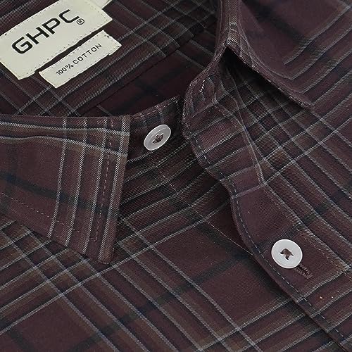 Image of GHPC 100% Cotton Checkered Half Sleeves Regular Fit Formal Shirt for Men