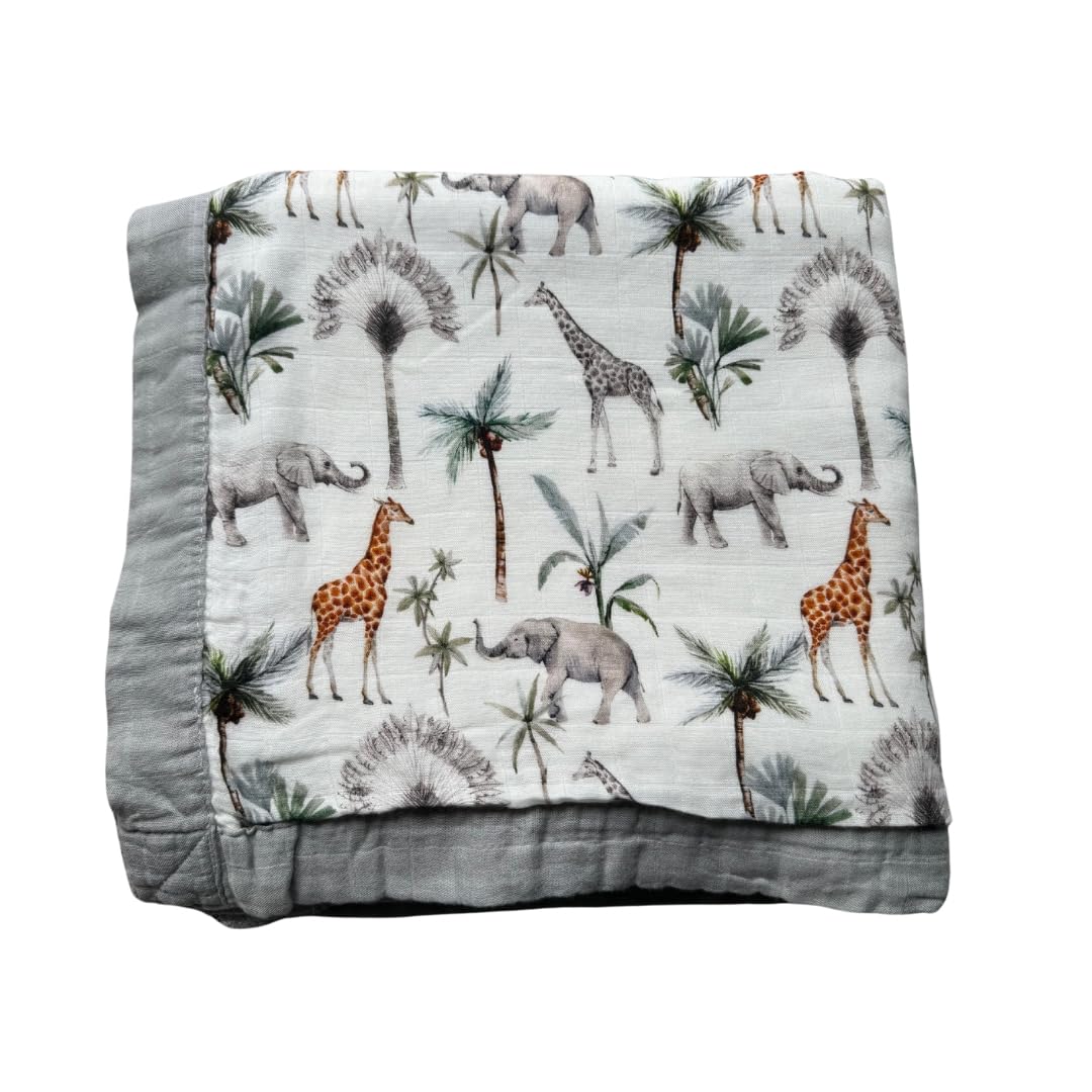 Baby J's, Light Safari, Quilted Bamboo Muslin Blanket, X-Large Blankets for Babies and Toddlers