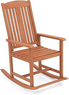 Giantex Outdoor Rocking Chair, Solid Wood High Back Rocker with Slatted Seat, Wide Armrests, Oversized Porch Rocker for Patio, Backyard, Garden and Lawn, 400 LBS Weight Capacity