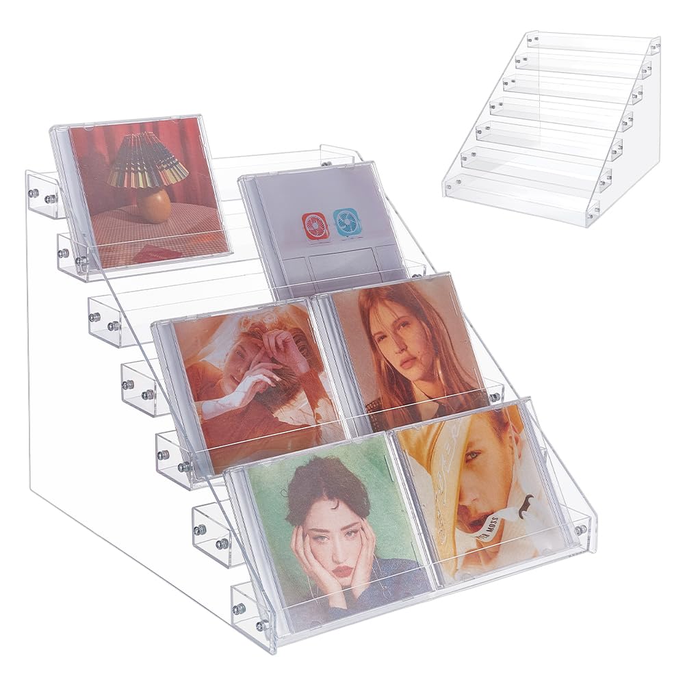 UNICRAFTALE Espositore per CD a 7 ripiani in acrilico, organizer per CD e DVD, trasparente, può contenere fino a 56 custodie standard per CD, 37 x 30,5 x 28,5 cm